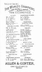 1888 Allen & Ginter World Champions Baseball Only Reprint #NNO John Morrill Back