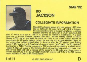 1992 Star Bo Jackson #5 Bo Jackson Back