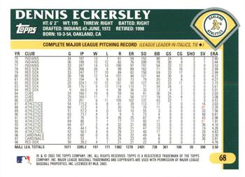 2003 Topps Retired Signature Edition #68 Dennis Eckersley Back