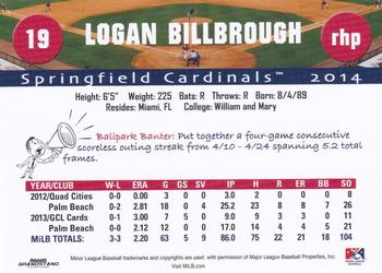 2014 Grandstand Springfield Cardinals #NNO Logan Billbrough Back