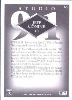1991 Studio #63 Jeff Conine Back