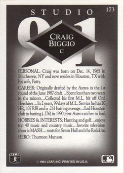 1991 Studio #173 Craig Biggio Back