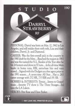1991 Studio #190 Darryl Strawberry Back