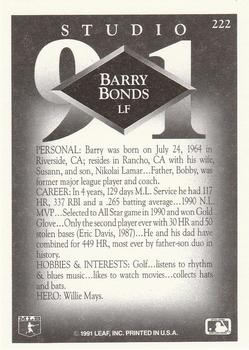 1991 Studio #222 Barry Bonds Back