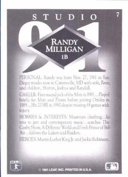 1991 Studio #7 Randy Milligan Back