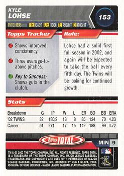 2003 Topps Total #153 Kyle Lohse Back