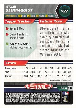 2003 Topps Total #527 Willie Bloomquist Back