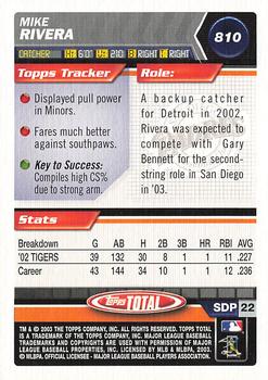 2003 Topps Total #810 Mike Rivera Back