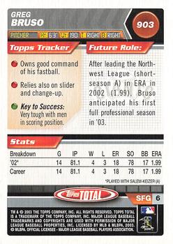 2003 Topps Total #903 Greg Bruso Back