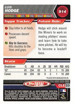 2003 Topps Total #914 Luis Hodge Back