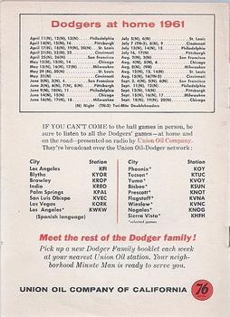 1961 Union Oil 76 Meet The Dodger Family Booklets #NNO Don Drysdale Back