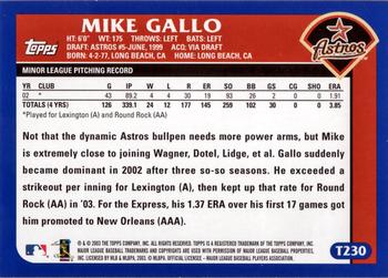 2003 Topps Traded & Rookies #T230 Mike Gallo Back