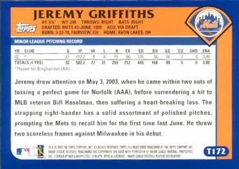 2003 Topps Traded & Rookies #T172 Jeremy Griffiths Back
