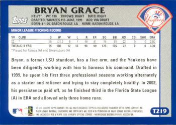 2003 Topps Traded & Rookies #T219 Bryan Grace Back