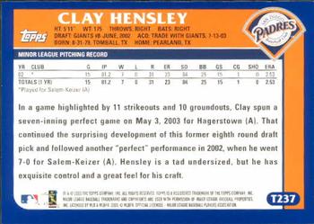 2003 Topps Traded & Rookies #T237 Clay Hensley Back