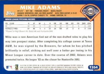 2003 Topps Traded & Rookies #T264 Mike Adams Back