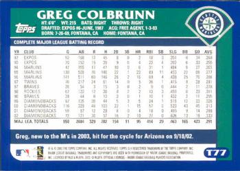 2003 Topps Traded & Rookies #T77 Greg Colbrunn Back