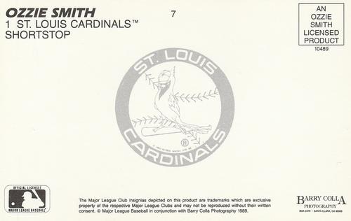 1989 Barry Colla Ozzie Smith Postcards #7 Ozzie Smith Back