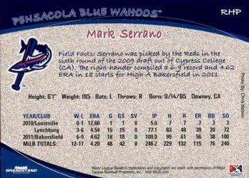 2012 Grandstand Pensacola Blue Wahoos #31 Mark Serrano Back