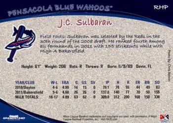 2012 Grandstand Pensacola Blue Wahoos #32 J.C. Sulbaran Back