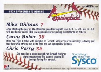 2016 Grandstand Sysco Springfield Cardinals #NNO From Springfield to Memphis (Mike Ohlman / Corey Baker / Chris Perry) Back