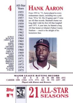 2003 Topps Tribute Perennial All-Star Edition #4 Hank Aaron Back