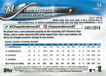2018 Topps - Gold #54 Chase Anderson Back