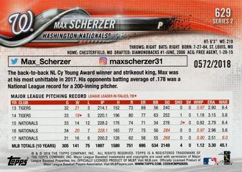 2018 Topps - Gold #629 Max Scherzer Back