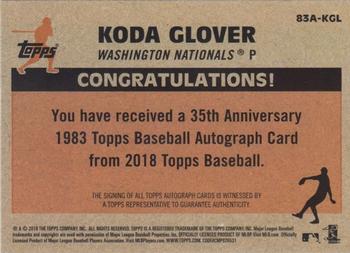 2018 Topps - 1983 Topps Baseball 35th Anniversary Autographs (Series One) #83A-KGL Koda Glover Back