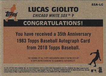 2018 Topps - 1983 Topps Baseball 35th Anniversary Autographs (Series One) #83A-LG Lucas Giolito Back