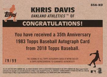 2018 Topps - 1983 Topps Baseball 35th Anniversary Autographs Black (Series One) #83A-KD Khris Davis Back
