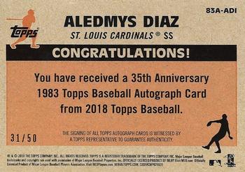 2018 Topps - 1983 Topps Baseball 35th Anniversary Autographs Gold (Series One) #83A-ADI Aledmys Diaz Back