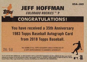 2018 Topps - 1983 Topps Baseball 35th Anniversary Autographs Gold (Series One) #83A-JHO Jeff Hoffman Back
