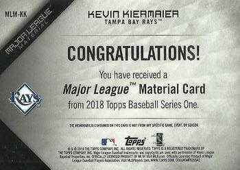 2018 Topps - Major League Material Relics (Series 1) #MLM-KK Kevin Kiermaier Back