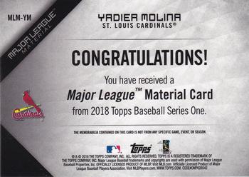 2018 Topps - Major League Material Relics (Series 1) #MLM-YM Yadier Molina Back