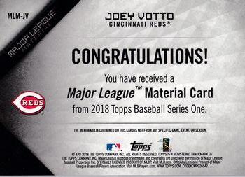 2018 Topps - Major League Material Relics Black (Series 1) #MLM-JV Joey Votto Back