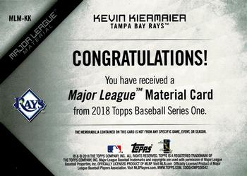 2018 Topps - Major League Material Relics Black (Series 1) #MLM-KK Kevin Kiermaier Back