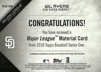 2018 Topps - Major League Material Relics Black (Series 1) #MLM-WM Wil Myers Back