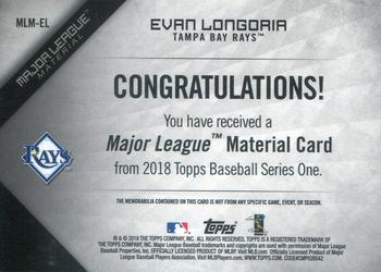 2018 Topps - Major League Material Relics Red (Series 1) #MLM-EL Evan Longoria Back