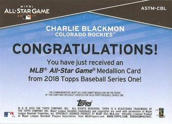 2018 Topps - MLB All-Star Game Manufactured Medallion Relics #ASTM-CBL Charlie Blackmon Back