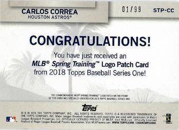 2018 Topps - MLB Spring Training Logo Manufactured Patch Relics Blue #STP-CC Carlos Correa Back