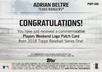 2018 Topps - Players Weekend Patch #PWP-ABL Adrian Beltre Back