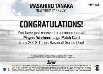 2018 Topps - Players Weekend Patch #PWP-MA Masahiro Tanaka Back