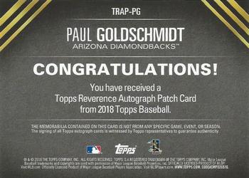 2018 Topps - Topps Reverence Autograph Patch Relics #TRAP-PG Paul Goldschmidt Back