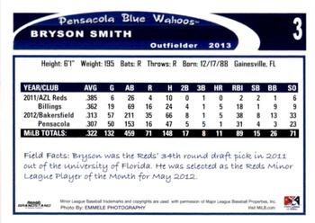 2013 Grandstand Pensacola Blue Wahoos #29 Bryson Smith Back