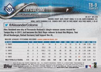 2018 Topps Tampa Bay Rays #TB-9 Alex Colome Back