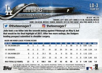 2018 Topps Los Angeles Dodgers #LD-3 Julio Urias Back
