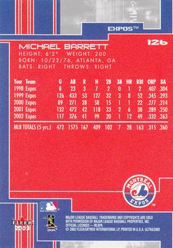 2003 Ultra #126 Michael Barrett Back