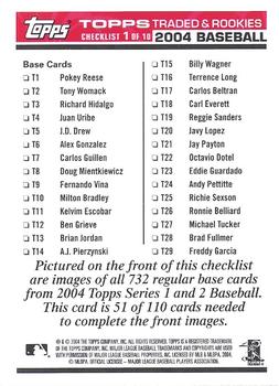 2004 Topps Traded & Rookies - Checklists Puzzle Red Backs #51 Checklist 1 of 10 Back