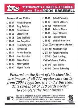 2004 Topps Traded & Rookies - Checklists Puzzle Red Backs #59 Checklist 9 of 10 Back
